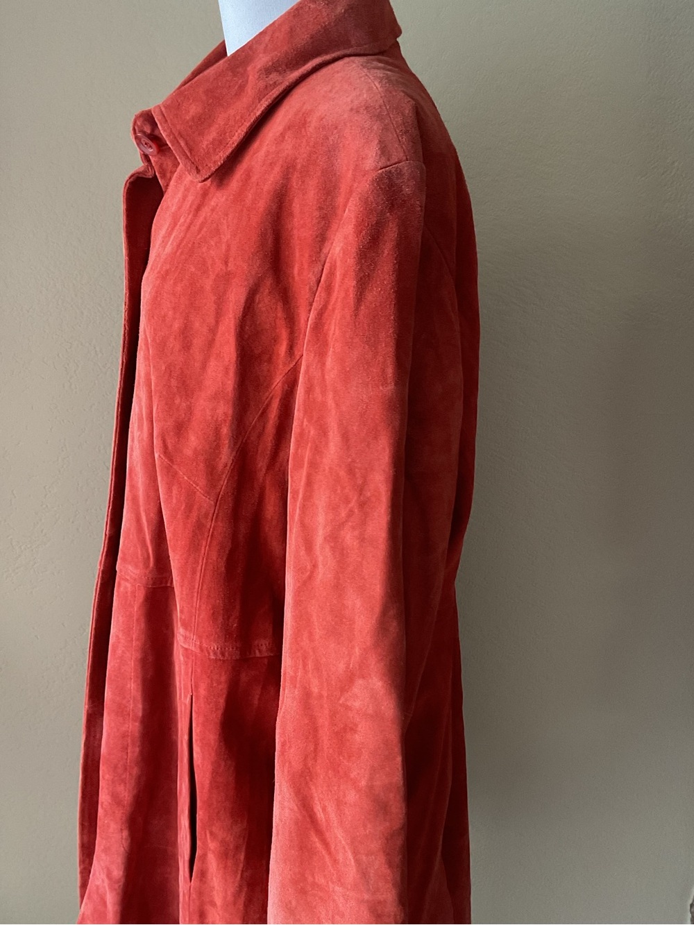 Vintage Bernardo Red Suede Leather Trench Coat Jacket 1X Plus Y2K 90s Long - Picture 5 of 10